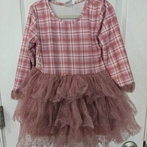 Mia Belle 4t Pink/Mauve Plaid Dress with Sparkle Tutu
